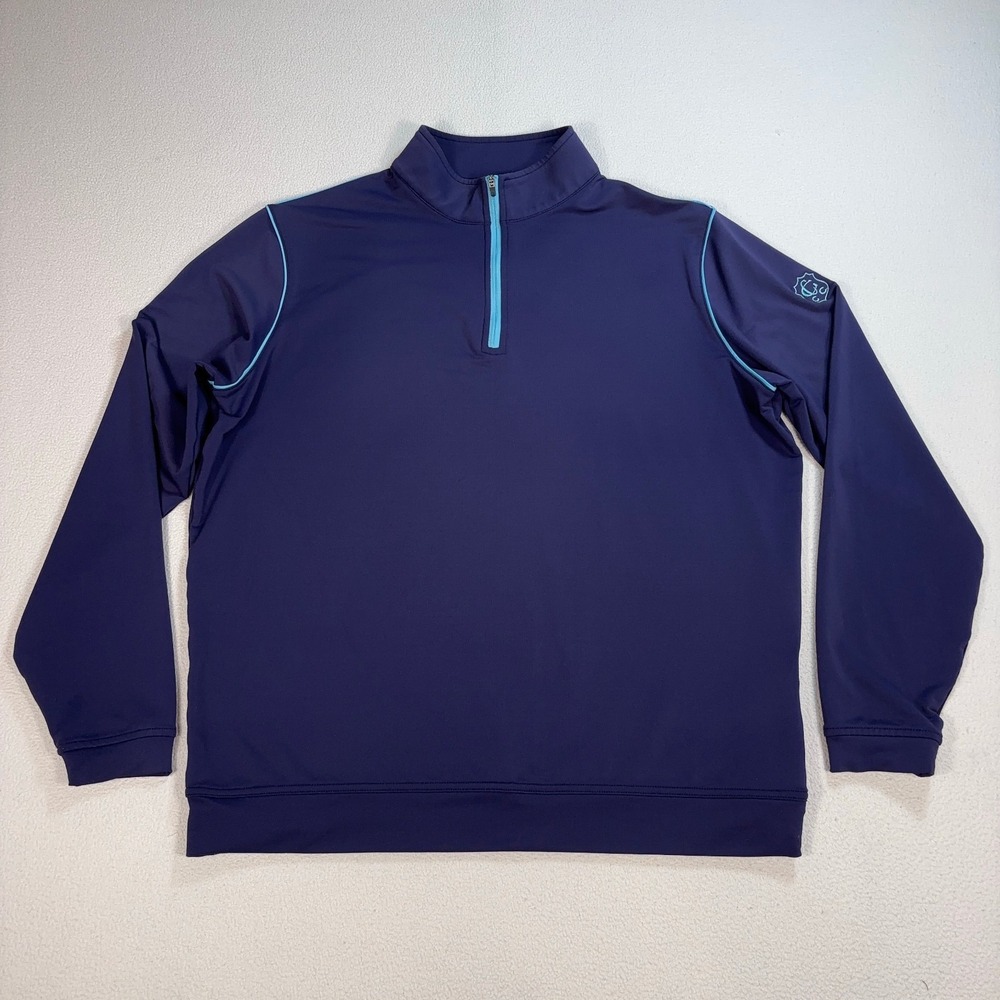 Peter Millar Crown Sport 1/4 Zip‎ Men's L* Purple Navy Stretch Golf Performance